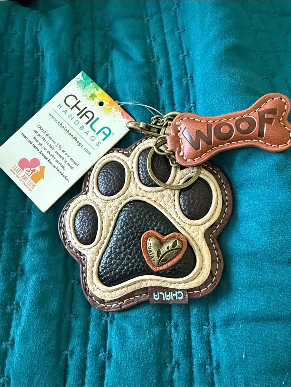 Chala Paw Print Leather Key Charm - Brown, Cream, Black NWT